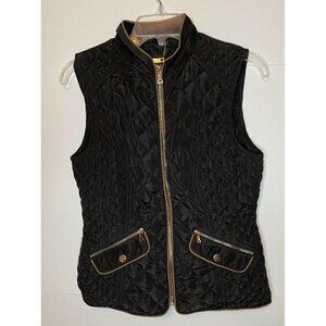 LA Coalition Quilted Vest Size X-Small Black with Gold Trim Fur Lined